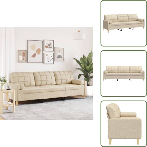 The Living Store Divano a 3 Posti con Cuscini Crema 210 cm in Tessuto - Divano in tessuto