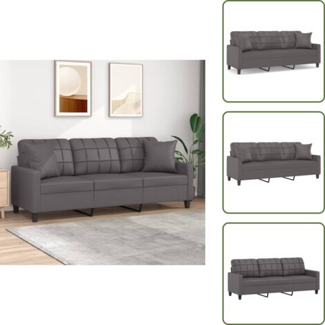 The Living Store Divano a 3 Posti con Cuscini Grigio 180 cm in Similpelle - Cuscini decorativi