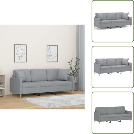 The Living Store Divano a 3 Posti con Cuscini Grigio Chiaro 180 cm in Tessuto - Cuscini decorativi