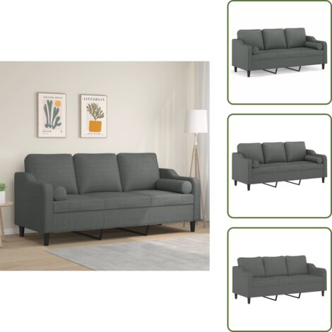 The Living Store Divano a 3 Posti con Cuscini Grigio Scuro 180 cm in Tessuto - Divano moderno