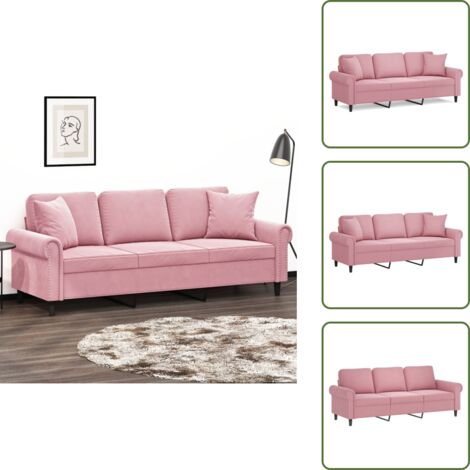 The Living Store Divano a 3 Posti con Cuscini Rosa 180 cm in Velluto - Cuscini decorativi