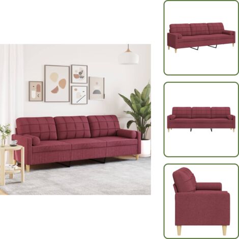 The Living Store Divano a 3 Posti con Cuscini Rosso Vino 210 cm in Tessuto - Divano in tessuto