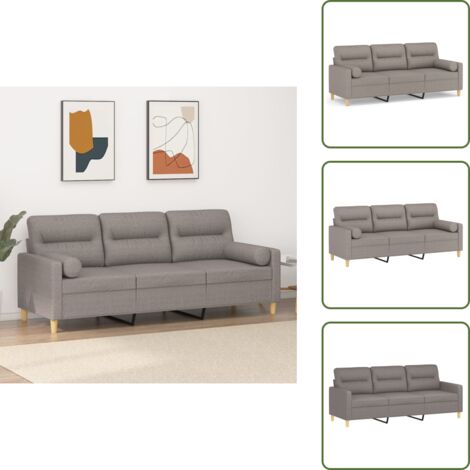 The Living Store Divano a 3 Posti con Cuscini Tortora 180 cm in Tessuto - Cuscino decorativo