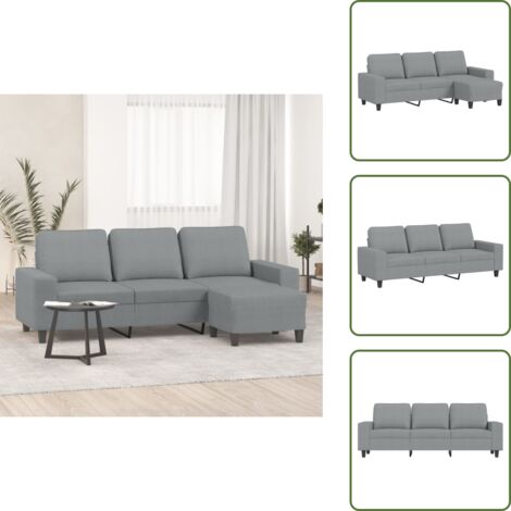 The Living Store Divano a 3 Posti con Poggiapiedi Grigio Chiaro 180cm in Tessuto - Divano con poggiapiedi