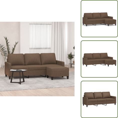 The Living Store Divano a 3 Posti con Poggiapiedi Marrone 180 cm in Tessuto - Poggiapiedi