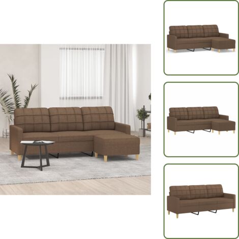 The Living Store Divano a 3 Posti con Poggiapiedi Marrone 180 cm in Tessuto - Poggiapiedi