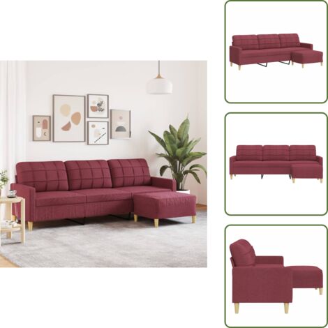 The Living Store Divano a 3 Posti con Poggiapiedi Rosso Vino 210 cm in Tessuto - Divano con poggiapiedi