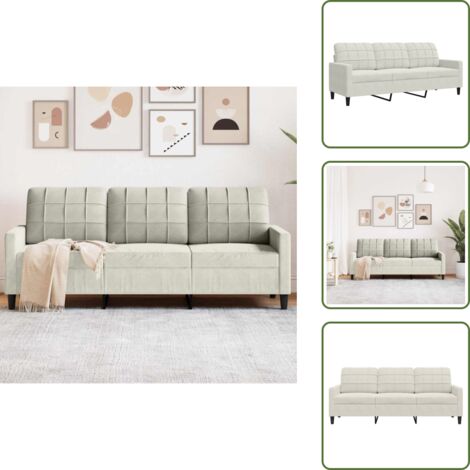 The Living Store Divano a 3 Posti Crema 180 cm in Velluto - Divano in velluto