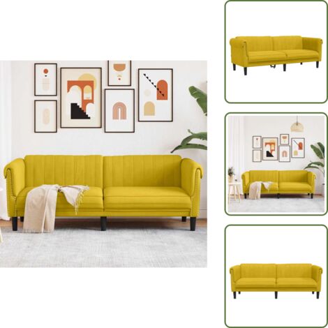 The Living Store Divano a 3 Posti Giallo in Velluto - Divano in velluto