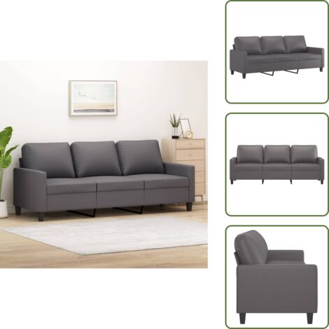 The Living Store Divano a 3 Posti Grigio 180 cm in Similpelle - Divano in similpelle
