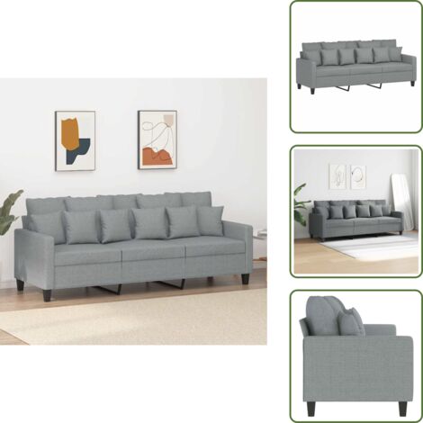 The Living Store Divano a 3 Posti Grigio Chiaro 180 cm in Tessuto - Divano in tessuto
