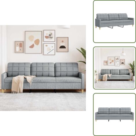 The Living Store Divano a 3 Posti Grigio Chiaro 210 cm in Tessuto - Divano in tessuto