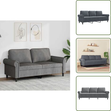 The Living Store Divano a 3 Posti Grigio Scuro 180 cm in Velluto - Divano in velluto