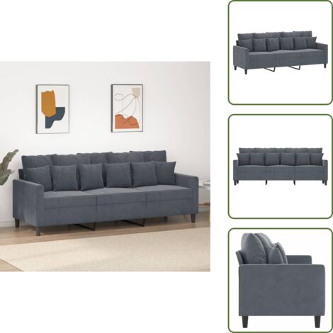 The Living Store Divano a 3 Posti Grigio Scuro 180 cm in Velluto - Divano in velluto