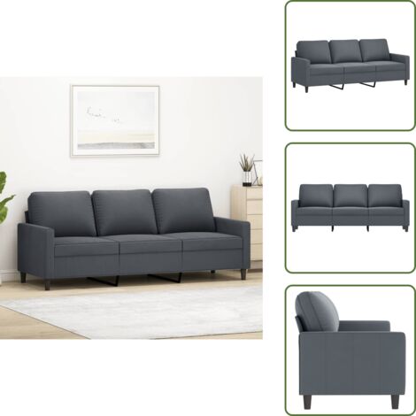 The Living Store Divano a 3 Posti Grigio Scuro 180 cm in Velluto - Divano in velluto