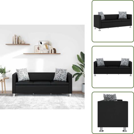 The Living Store Divano a 3 Posti in Similpelle Nero - Similpelle
