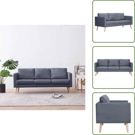 The Living Store Divano a 3 Posti in Tessuto Grigio Scuro - Divano in tessuto