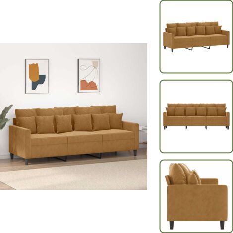 The Living Store Divano a 3 Posti Marrone 180 cm in Velluto - Divano in velluto
