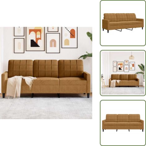 The Living Store Divano a 3 Posti Marrone 180 cm in Velluto - Divano in velluto