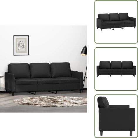 The Living Store Divano a 3 Posti Nero 180 cm in Similpelle - Divano in similpelle