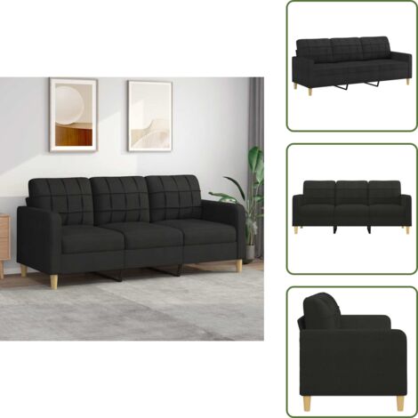 The Living Store Divano a 3 Posti Nero 180 cm in Tessuto - Divano relax