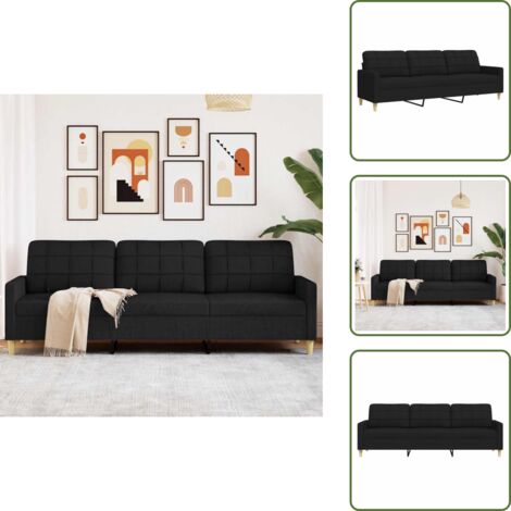The Living Store Divano a 3 Posti Nero 210 cm in Tessuto - Divano in tessuto
