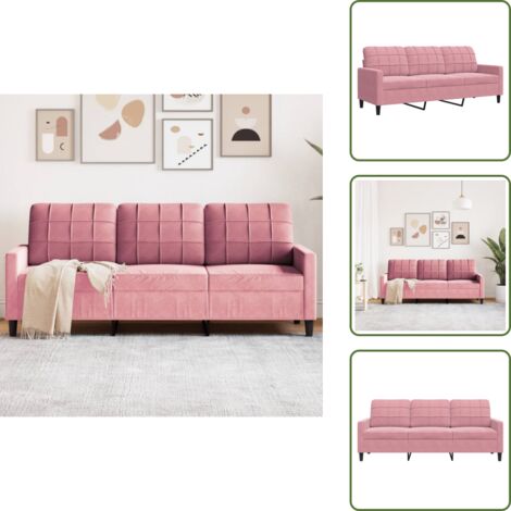 The Living Store Divano a 3 Posti rosa 180 cm in Velluto - Divano rosa
