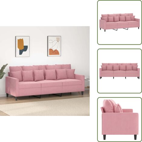 The Living Store Divano a 3 Posti rosa 180 cm in Velluto - Divano rosa