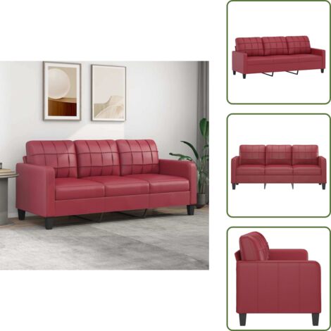 The Living Store Divano a 3 Posti Rosso Vino 180 cm in Similpelle - Divano in similpelle