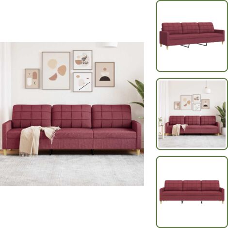 The Living Store Divano a 3 Posti Rosso Vino 210 cm in Tessuto - Divano in tessuto