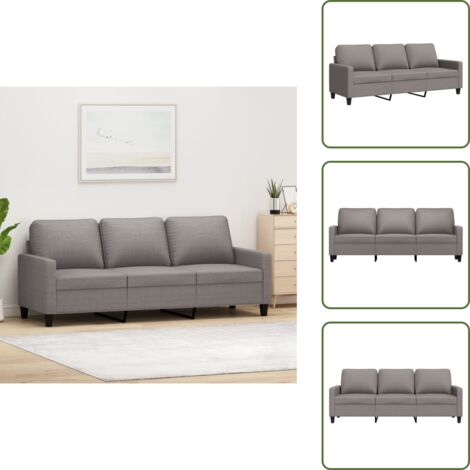 The Living Store Divano a 3 Posti Tortora 180 cm in Tessuto - Divano in tessuto