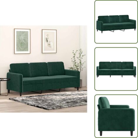 The Living Store Divano a 3 Posti Verde Scuro 180 cm in Velluto - Divano in velluto