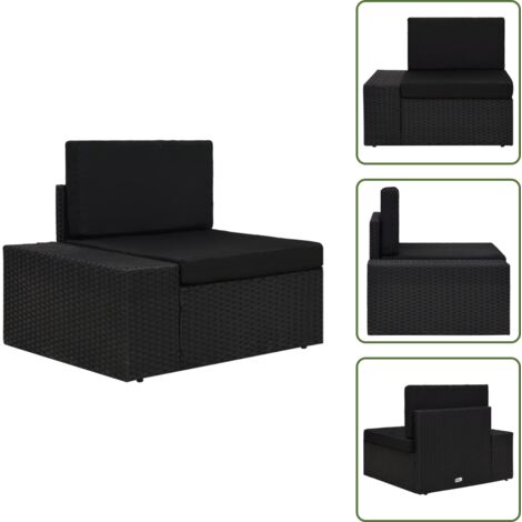 The Living Store Divano ad Angolo Modulare Bracciolo Destro in Polyrattan Nero - Poltrona modulare