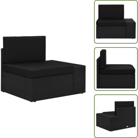 The Living Store Divano ad Angolo Modulare Bracciolo Sinistro in Polyrattan Nero - Poltrona modulare
