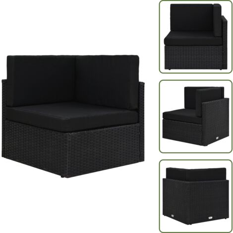 The Living Store Divano ad Angolo Modulare in Polyrattan Nero - Poltrona modulare