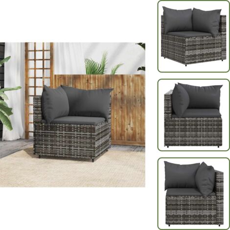 The Living Store Divano Angolare da Giardino con Cuscini in Polyrattan Grigio - Poltrona angolare