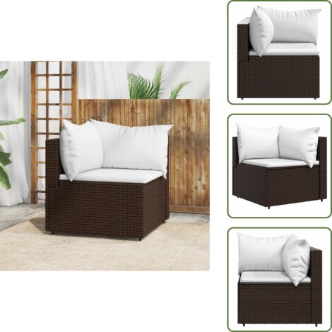 The Living Store Divano Angolare da Giardino con Cuscini in Polyrattan Marrone - Poltrona da giardino