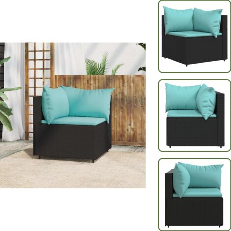 The Living Store Divano Angolare da Giardino con Cuscini in Polyrattan Nero - Poltrona da giardino