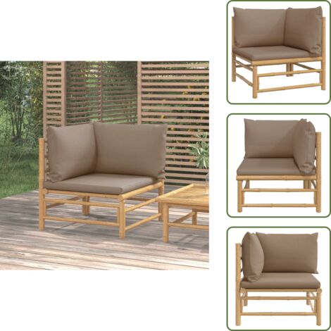 The Living Store Divano Angolare da Giardino con Cuscini Tortora in Bambù - Divano angolare da esterno