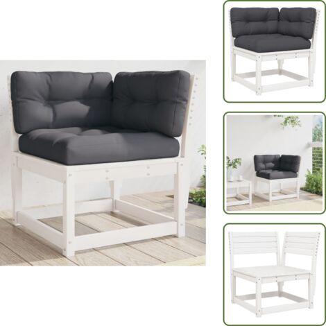 The Living Store Divano Angolare Giardino Cuscini Bianco 73x73x78 Massello Pino - Cuscino da giardino