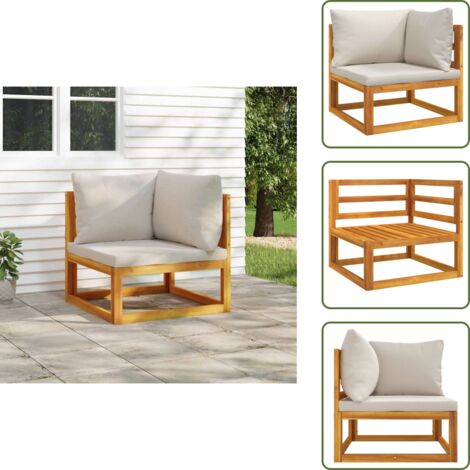 The Living Store Divano Angolare Modulare Cuscini Grigio Chiaro Massello Acacia - Divano da giardino