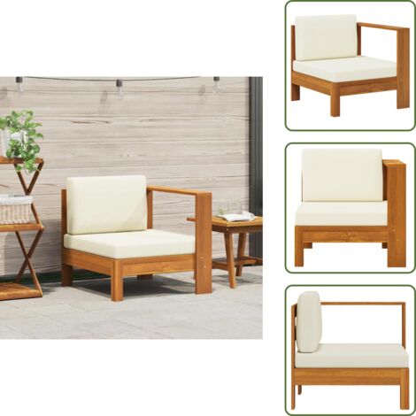 The Living Store Divano Centrale con 1 Bracciolo Bianco Crema Massello d'Acacia - Divano in legno