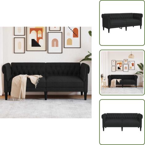 The Living Store Divano Chesterfield a 2 Posti Nero in Tessuto - Divano a 2 posti