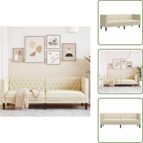 The Living Store Divano Chesterfield a 3 Posti Crema in Similpelle - Divano a 3 posti