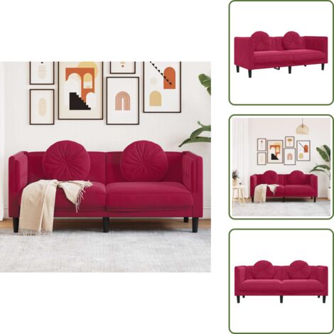 The Living Store Divano con Cuscini 2 Posti Rosso Vino in Velluto - Cuscini rotondi