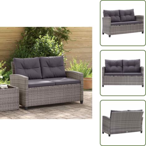 The Living Store Divano da Giardino 2 Posti con Cuscini Grigio 124 cm Polyrattan - Divano da balcone