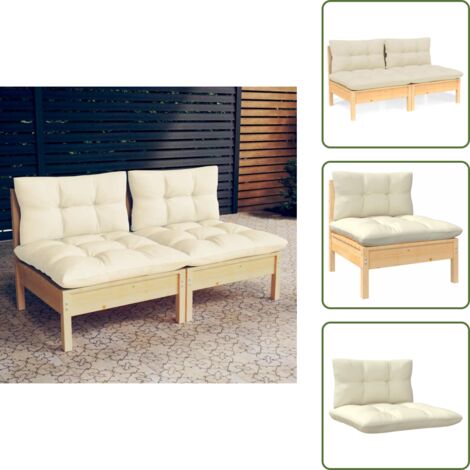 The Living Store Divano da Giardino a 2 Posti con Cuscini Crema Massello di Pino - Divano da patio
