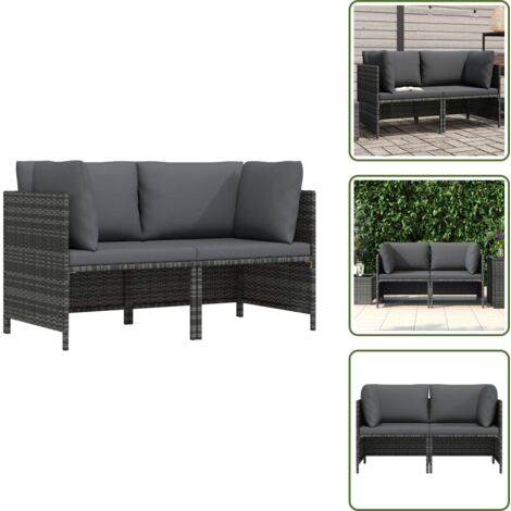 The Living Store Divano da Giardino a 2 Posti con Cuscini in Polyrattan Grigio - Divano da esterno