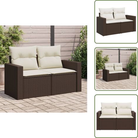 The Living Store Divano da Giardino a 2 Posti con Cuscini in Polyrattan Marrone - Divano da esterno