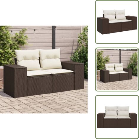 The Living Store Divano da Giardino a 2 Posti con Cuscini in Polyrattan Marrone - Seduta da giardino